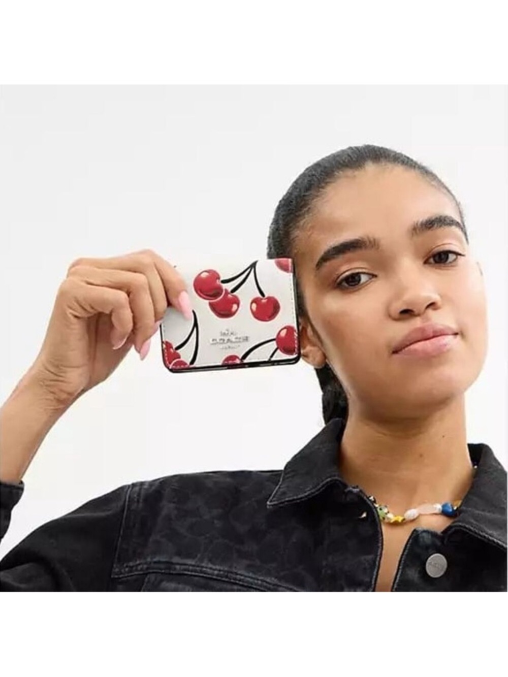 Coach Cherry Print Mini Leather Crossbody in White and Red - Picture 2 of 6